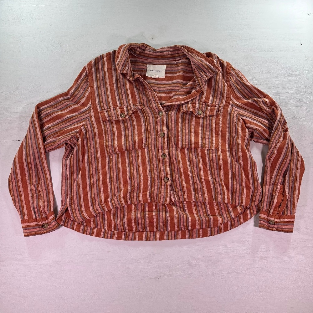 Aeropostale Striped Button Down Shirt - Red and White